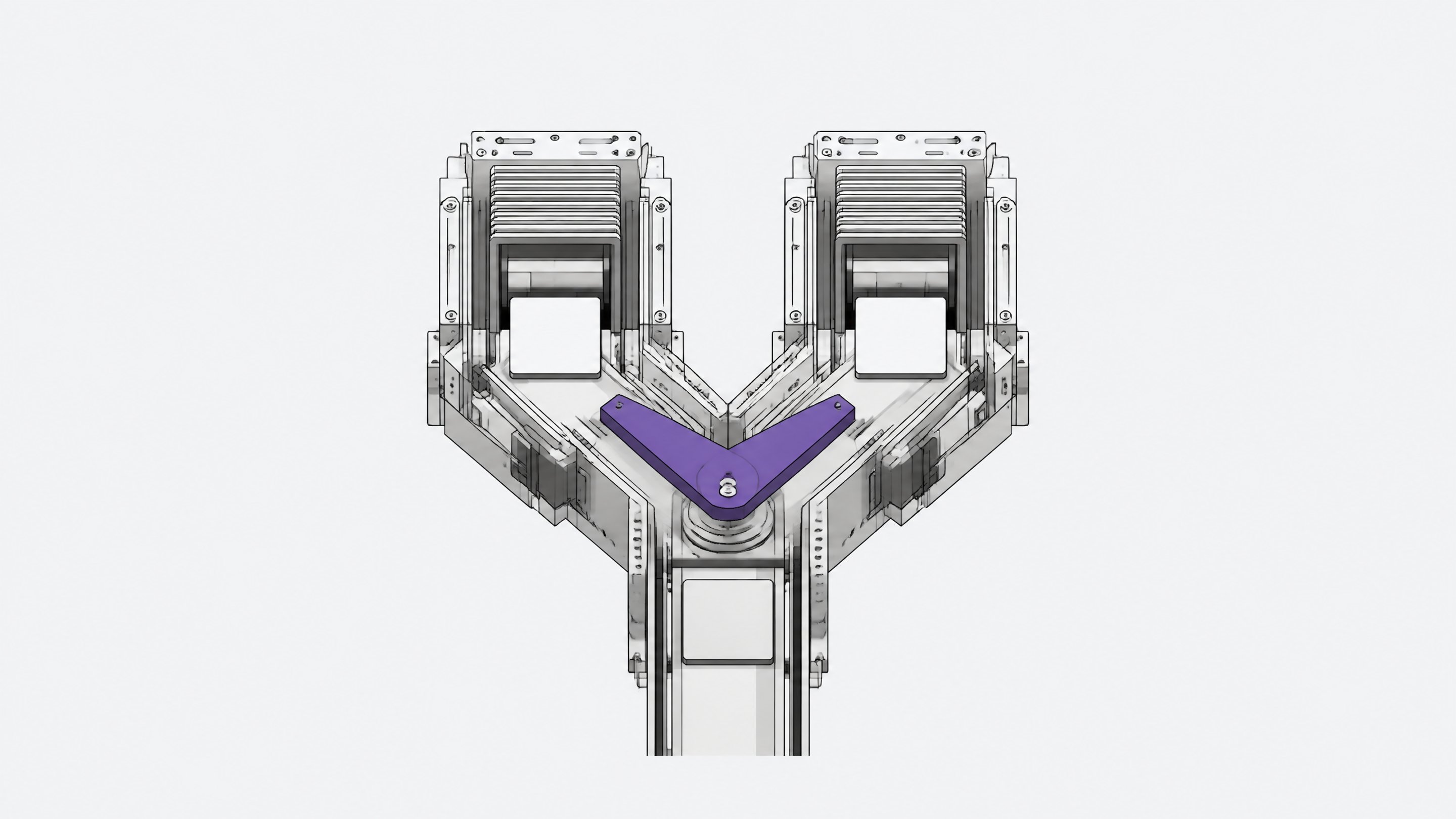 A mechanical diverter routing blank data cards into one of two identical parallel processing chambers, representing the choice between two flash-tier LLMs for internal tools.