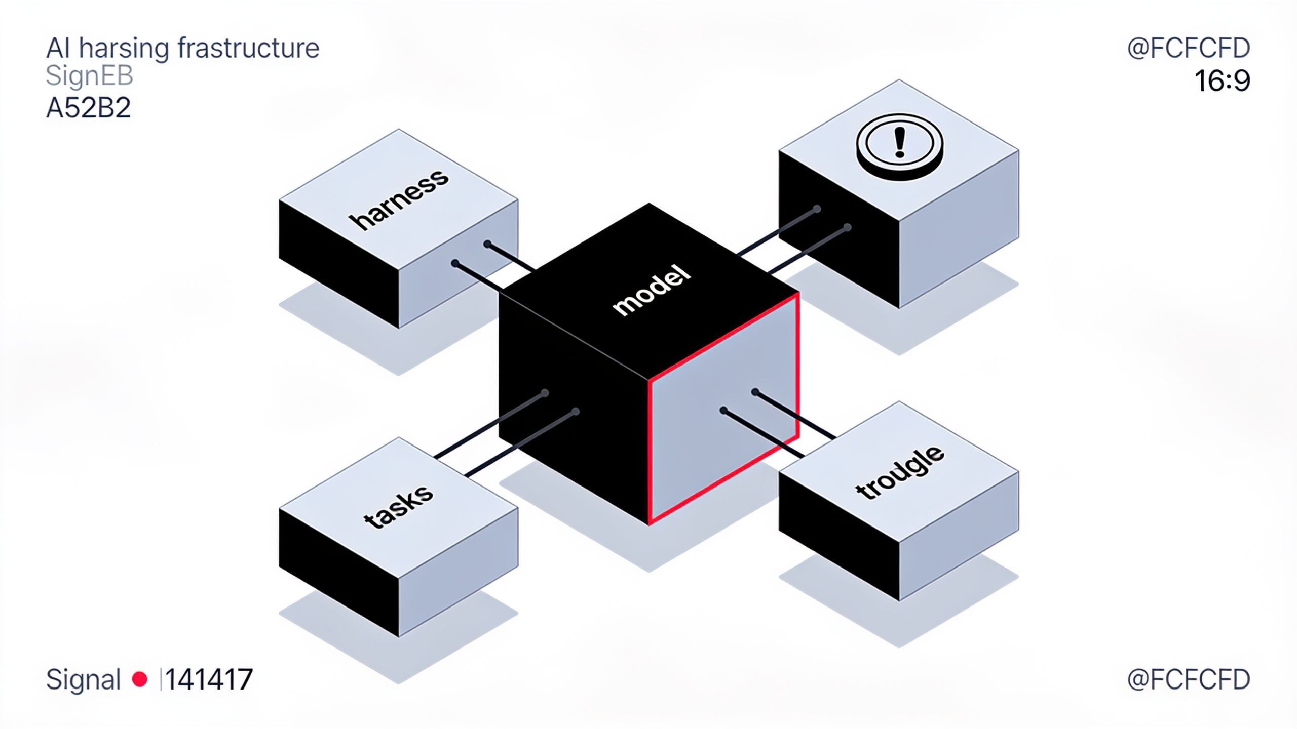 A minimal vector illustration of a mechanical harness of straps and buckles wrapped around a glowing neural-network orb, connected to smaller modules representing embeddings, reranking, and generation