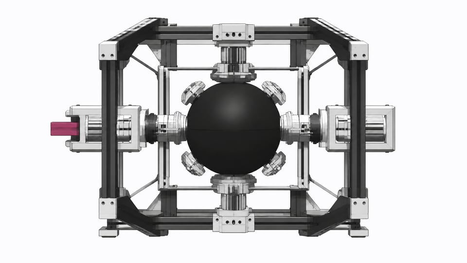 A smooth, opaque spherical module suspended within an intricately detailed, open mechanical chassis representing an AI execution harness.