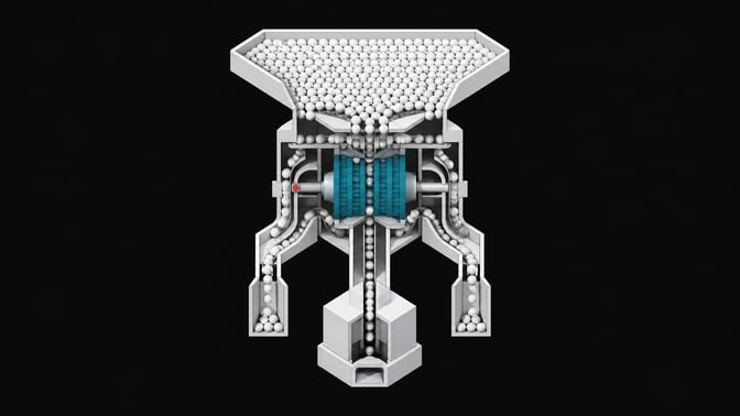A cutaway view of a mechanical intake manifold using architectural baffles and rotary valves to filter a massive volume of unmarked spheres into a single, regulated sequence, representing an API rate-limiting gateway.