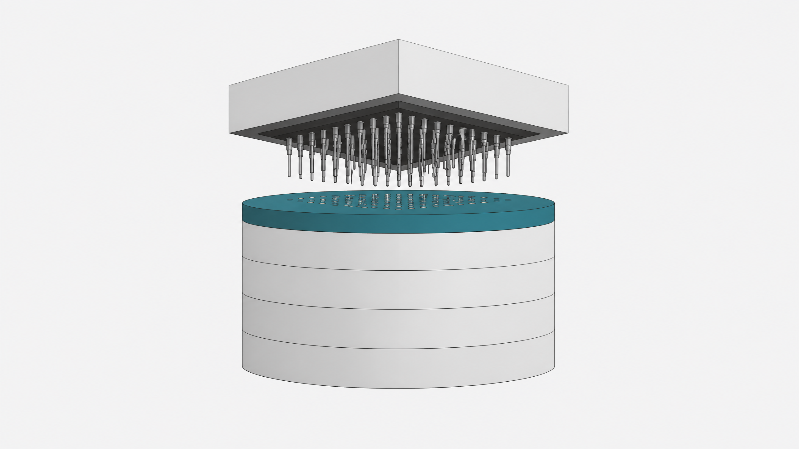A thick, segmented cylindrical module where a thin, connected top slice sits above a large disconnected lower mass, representing a SaaS billing breakdown.