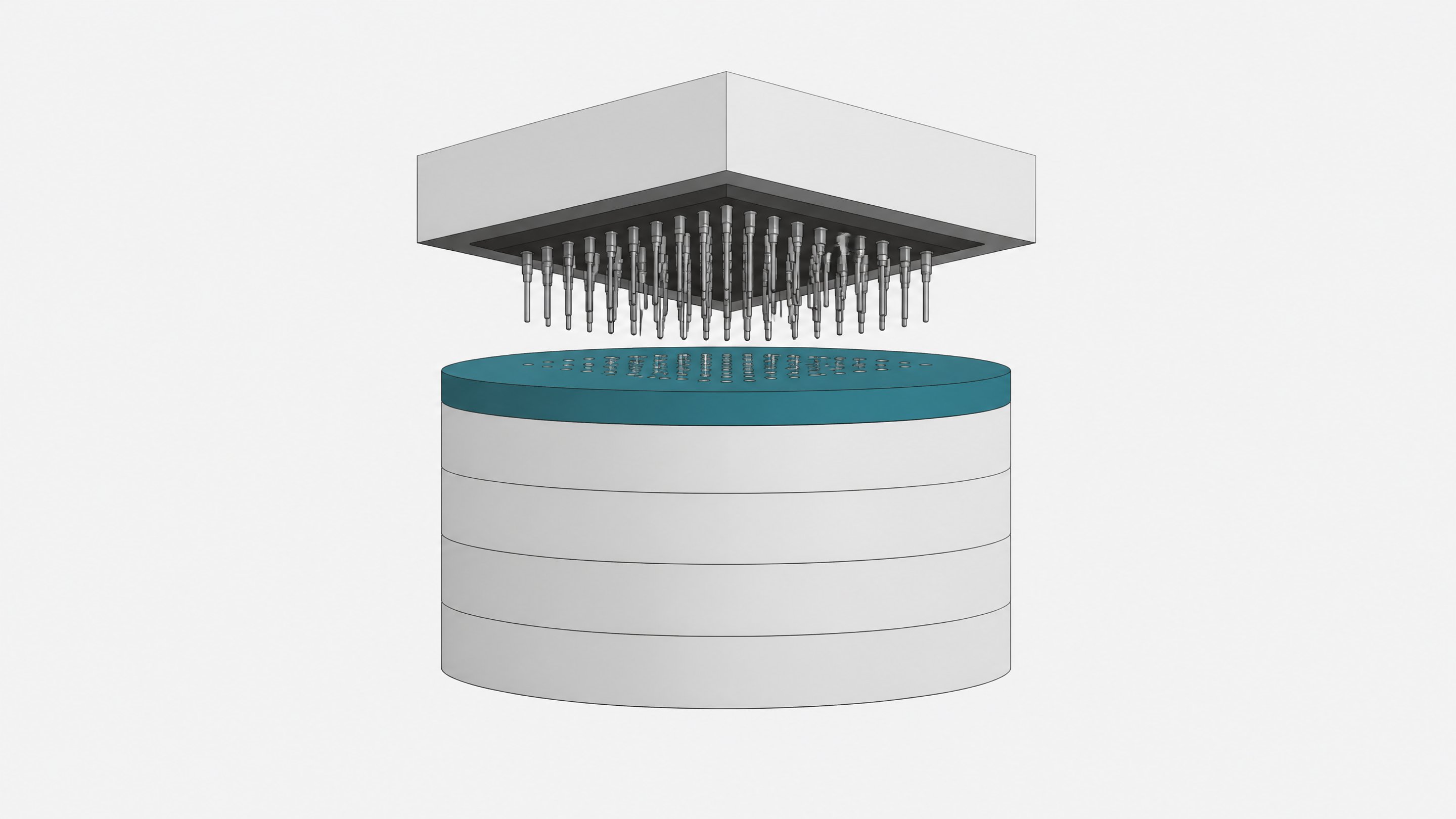 A thick, segmented cylindrical module where a thin, connected top slice sits above a large disconnected lower mass, representing a SaaS billing breakdown.
