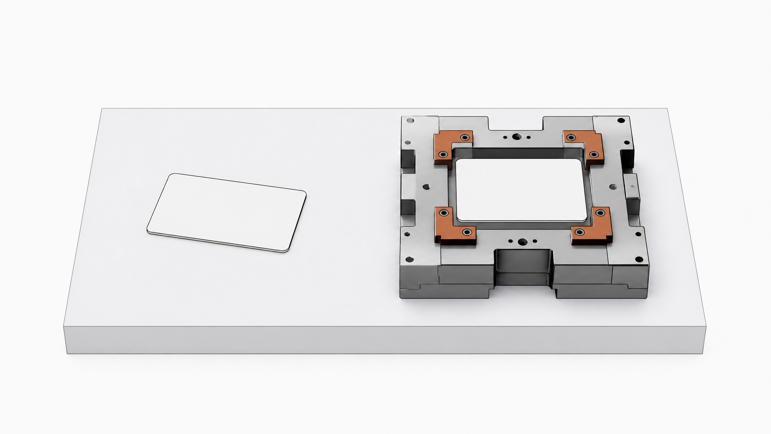 A minimalist setup comparing a loose, unattached flat token on a smooth surface alongside an identical token firmly locked into a heavily machined structural chassis, illustrating plain-text instructions versus rigid code enforcement.
