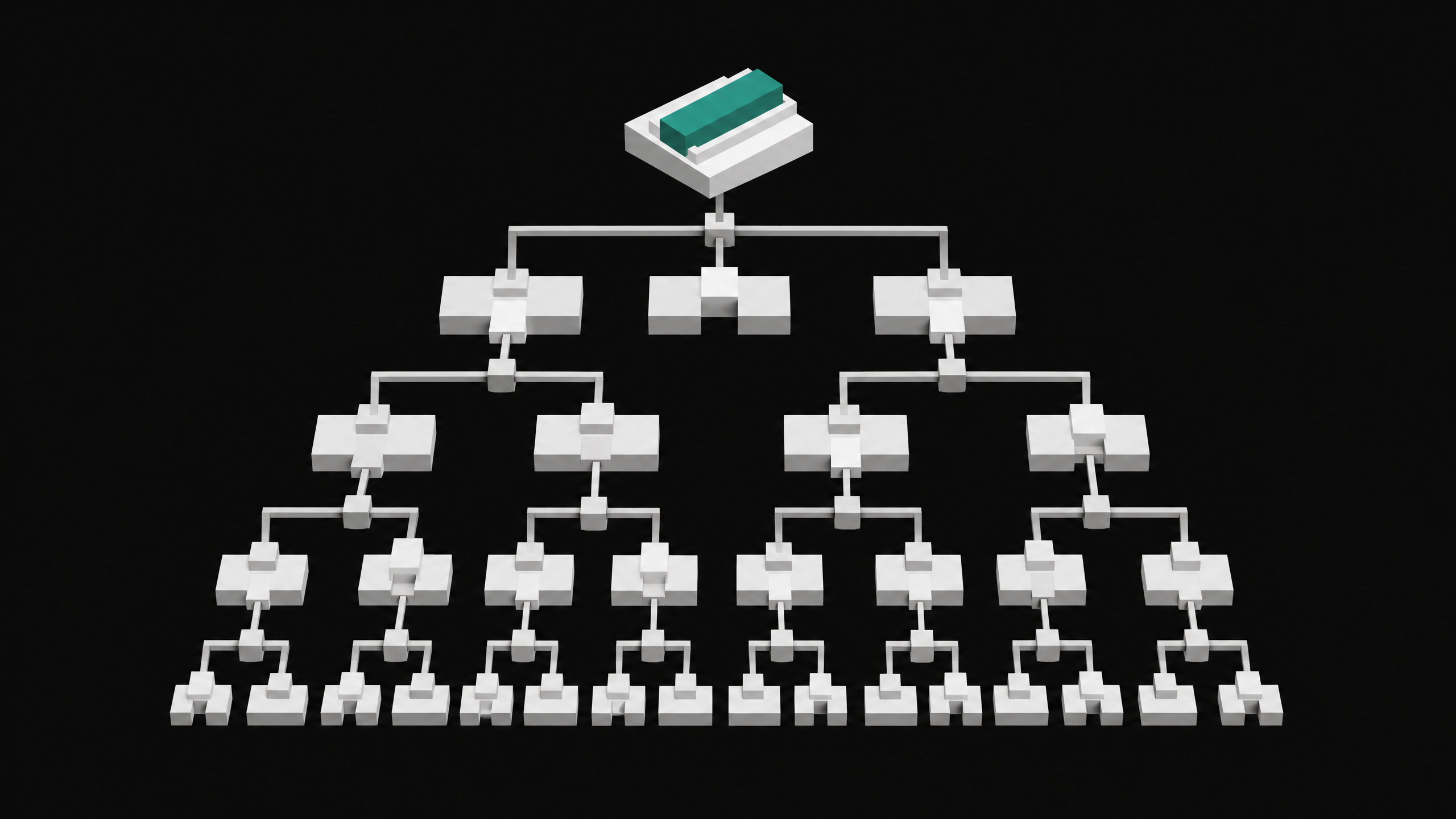 A structured topological graph of branching pathways and interlocking geometric plates representing the decision tree of an AI roleplay agent.