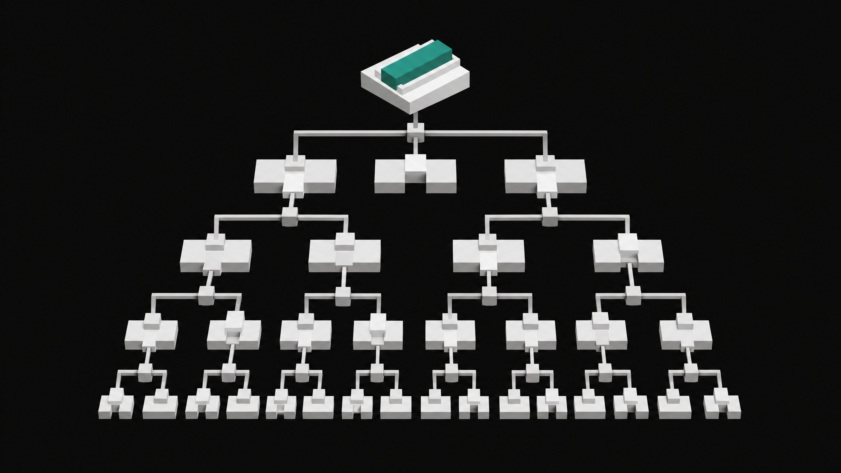 A structured topological graph of branching pathways and interlocking geometric plates representing the decision tree of an AI roleplay agent.