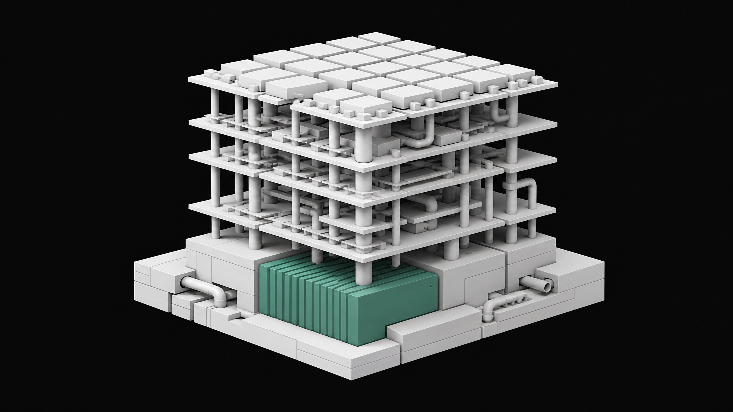 An architectural model of a software stack and package dependency graph showing a strong structural foundation supporting higher layers.