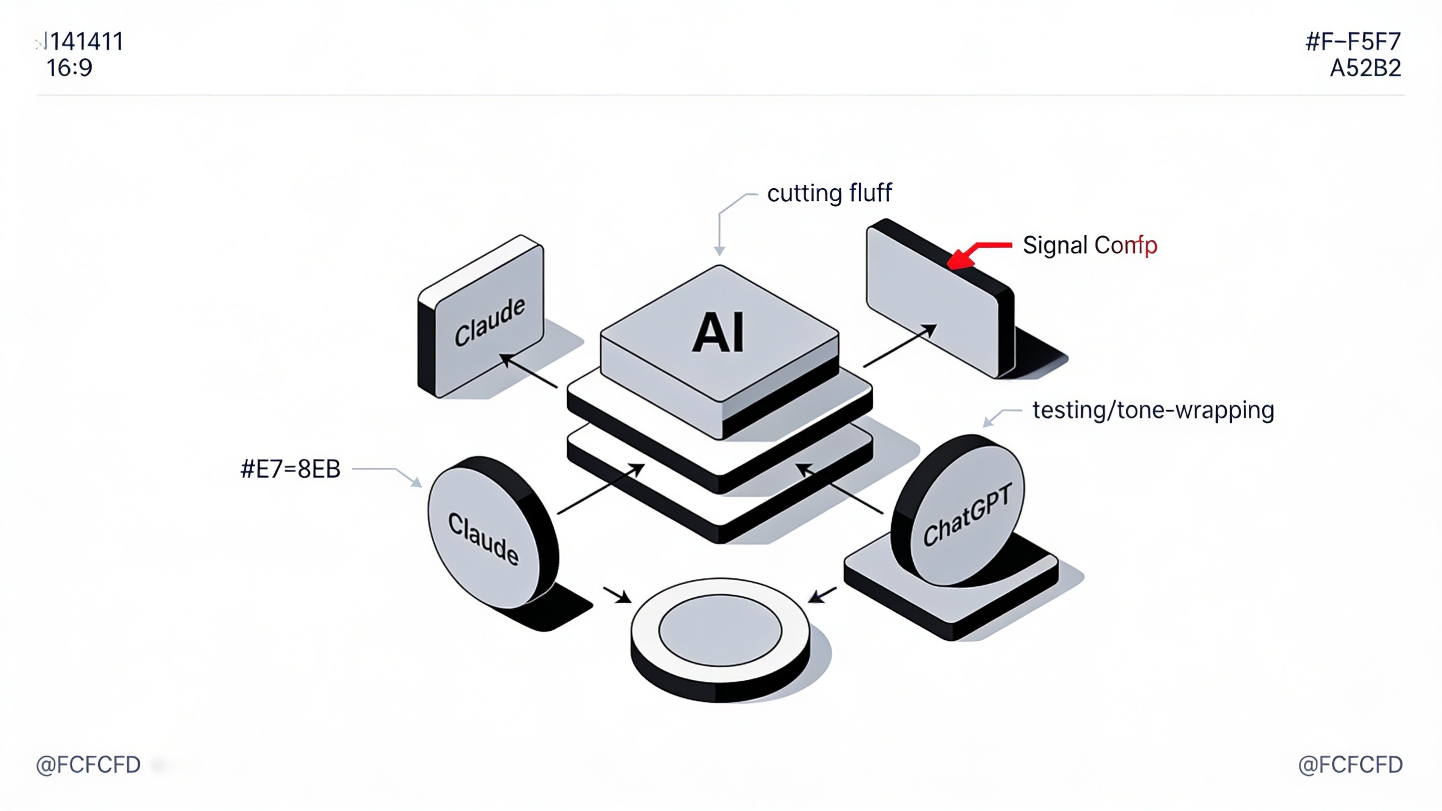 Minimal ink and crimson illustration of a chat window full of bullet points and em dashes being filtered through a wrench icon into a clean paragraph of plain text