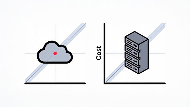 Minimal ink-and-crimson illustration contrasting a tower of tokens draining into a cloud with a solid glowing server box, representing rented API tokens versus owned local hardware