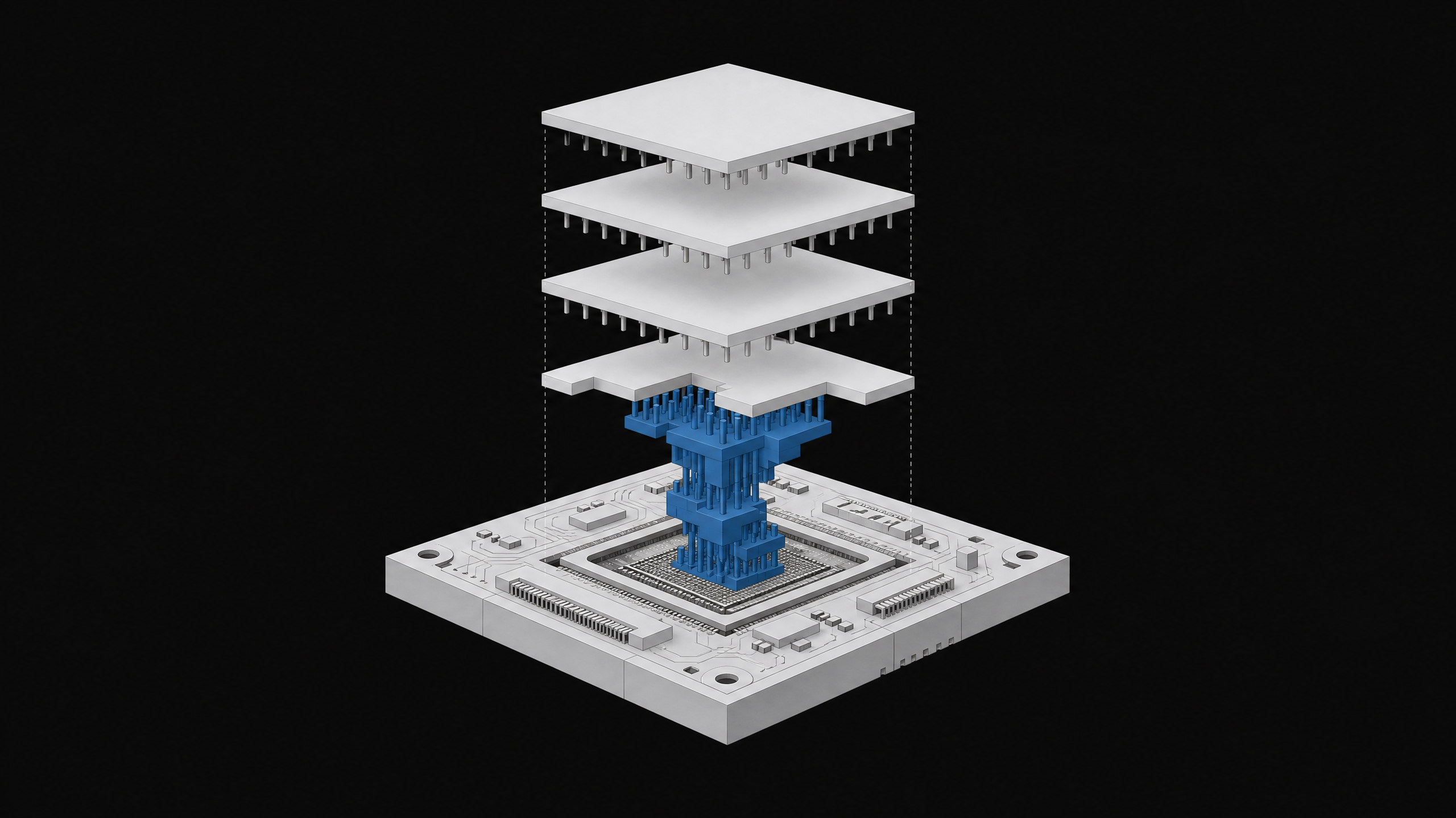 An isometric architectural model demonstrating a firmware pin-grid bridge selectively blocking standard software plates from seating into a hardware device base.