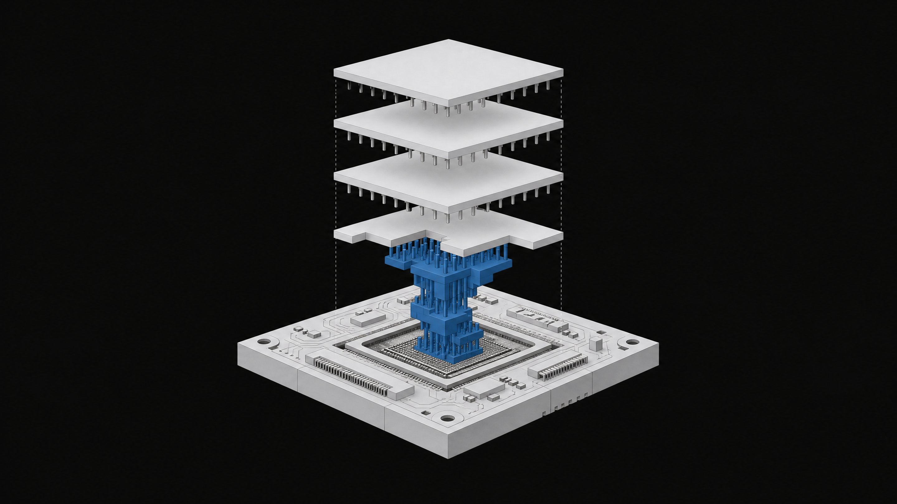 An isometric architectural model demonstrating a firmware pin-grid bridge selectively blocking standard software plates from seating into a hardware device base.