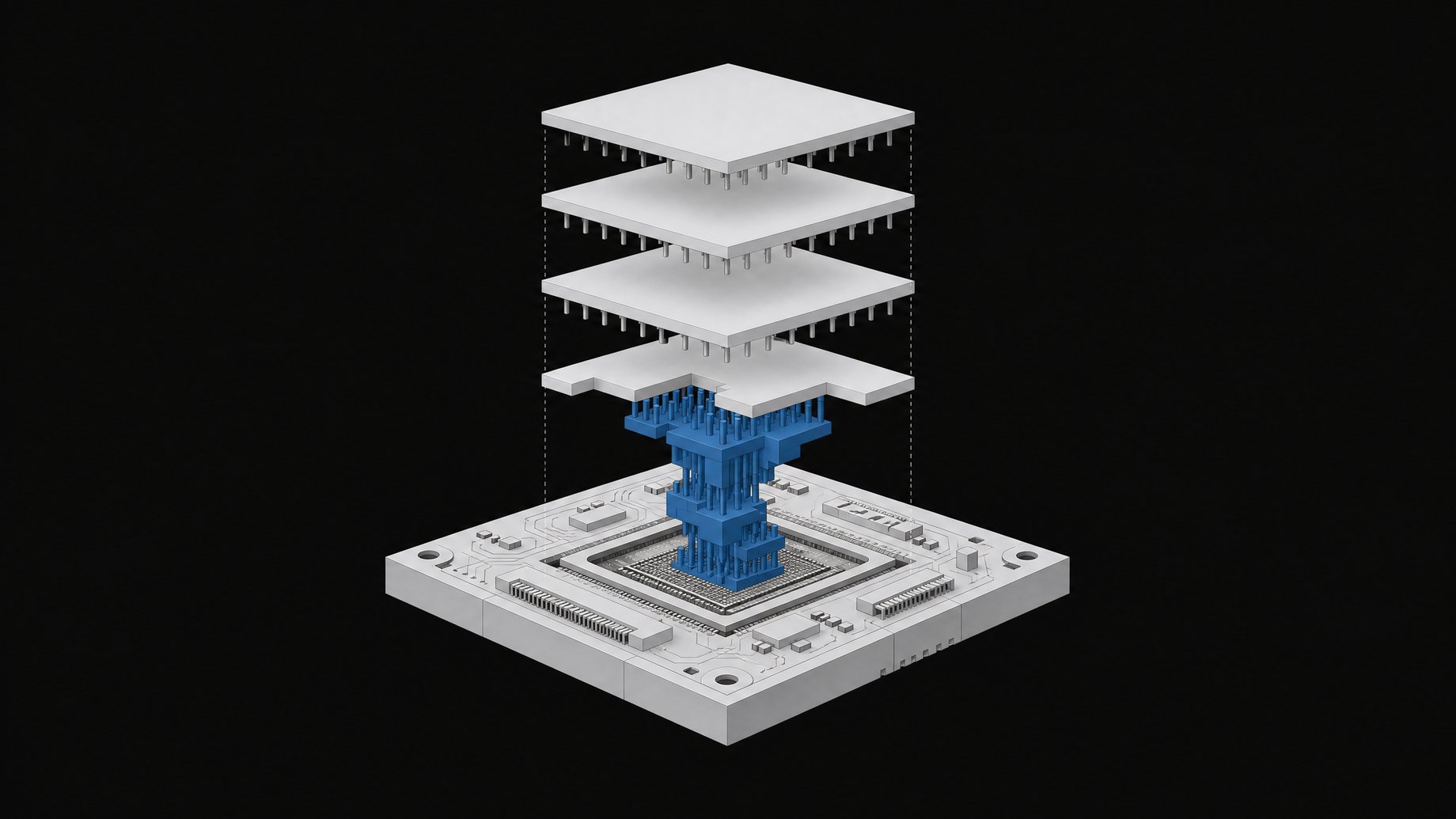 An isometric architectural model demonstrating a firmware pin-grid bridge selectively blocking standard software plates from seating into a hardware device base.