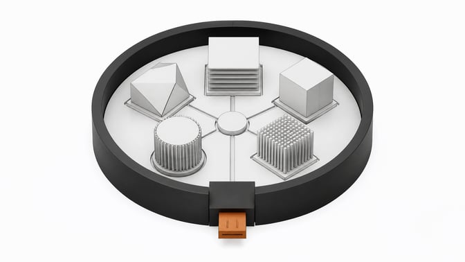 A hardware topological model depicting five distinct physical server modules enclosed within a localized network perimeter ring bridged by a single ingress node.