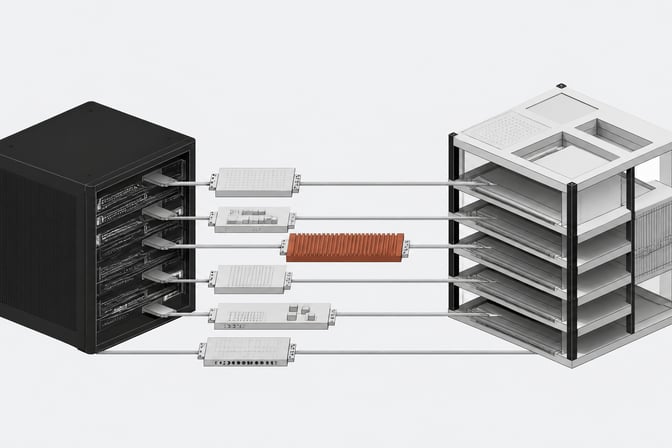 An illustration of extracting distinct behavioral and knowledge components from a single AI configuration block and seating them into a multi-tiered application scaffold.