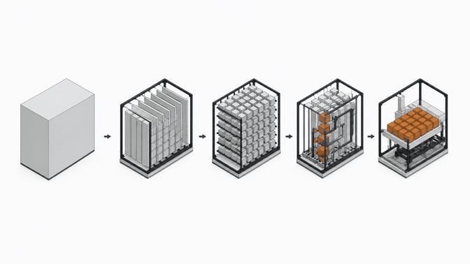 A side-by-side comparison of an opaque, sealed monolithic enclosure and a fully exposed four-stage processing pipeline representing plain Python retrieval-augmented generation.