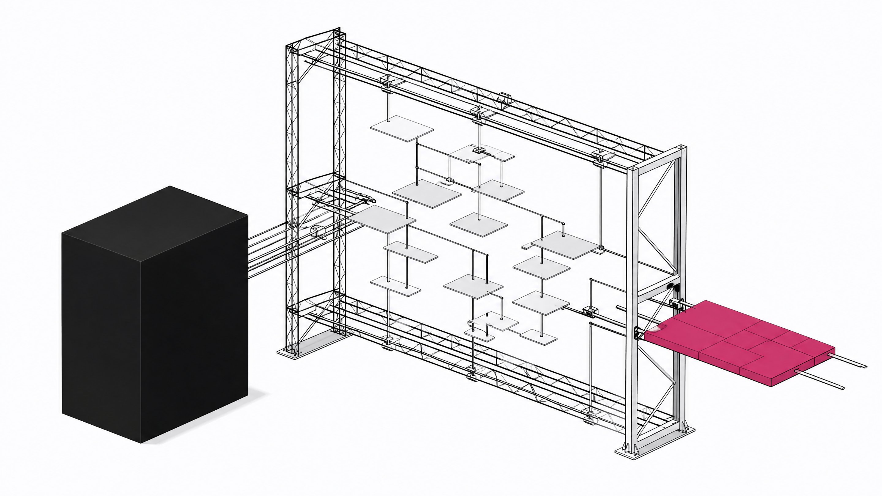 A physical representation of parsing a DOM tree into a constructed UI component, showing an open structural framework where disconnected, branching plates converge through an extraction gate to form a unified interface module, contrasting with a sealed opaque block.