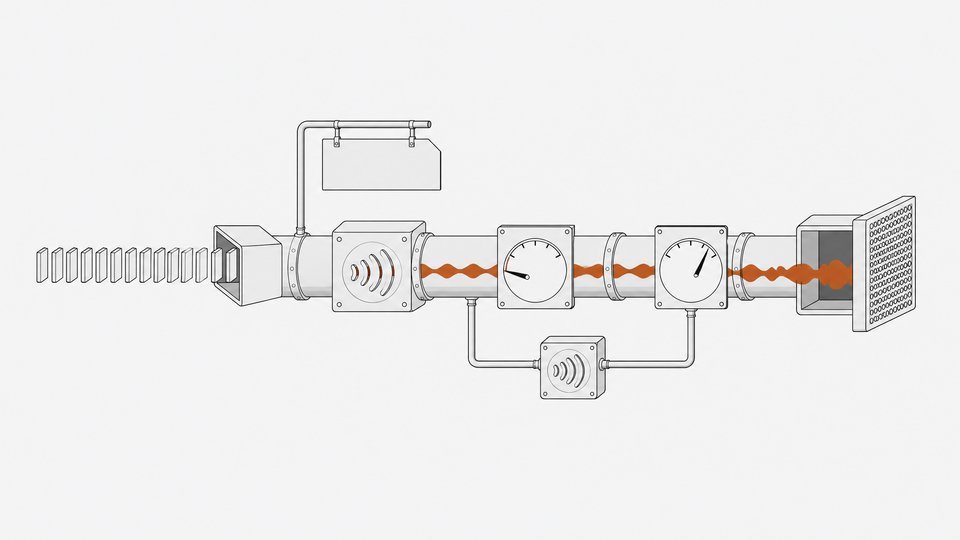 A pipeline diagram of a text-to-speech API, with text tiles flowing through a synthesis module and two metering gauges at different rates, a thinner fallback branch, and a waveform output.