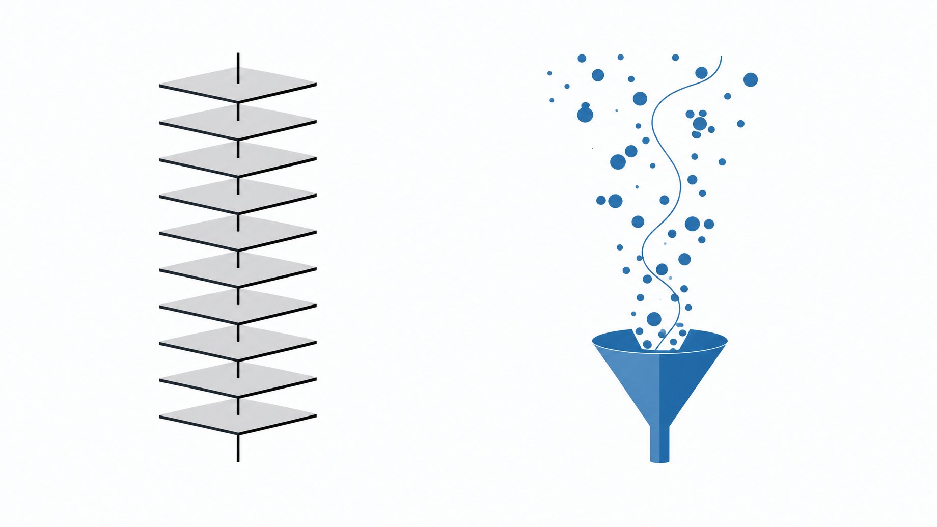 Illustration contrasting a fixed stack of identical plates with a variable stream of small tokens flowing into a funnel, representing flat-fee IDE subscriptions versus usage-based token pricing for AI coding agents.