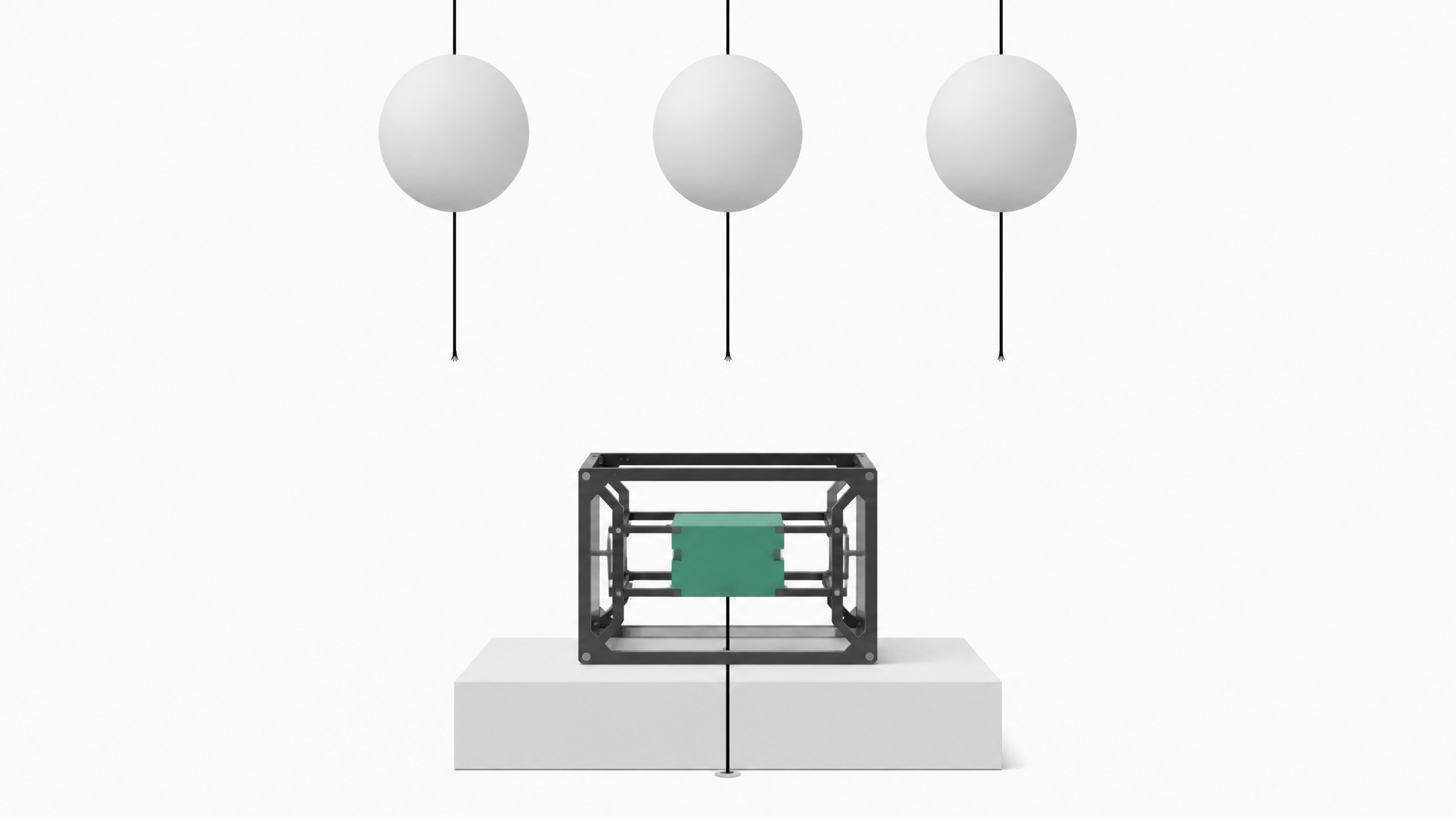 Three sealed, disconnected spheres representing cloud AI services float above a single open modular framework with a connected local component, illustrating self-hosted AI's structural resilience compared to opaque cloud dependencies.