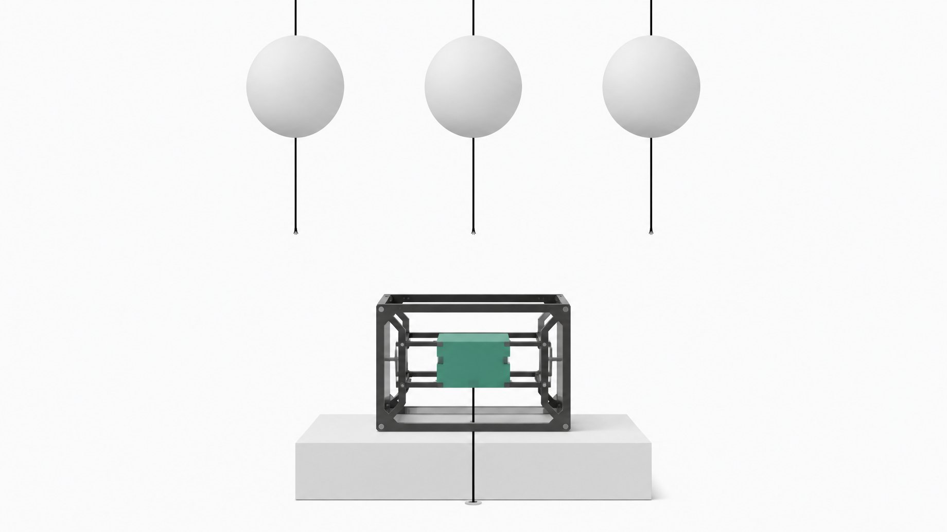 Three sealed, disconnected spheres representing cloud AI services float above a single open modular framework with a connected local component, illustrating self-hosted AI's structural resilience compared to opaque cloud dependencies.