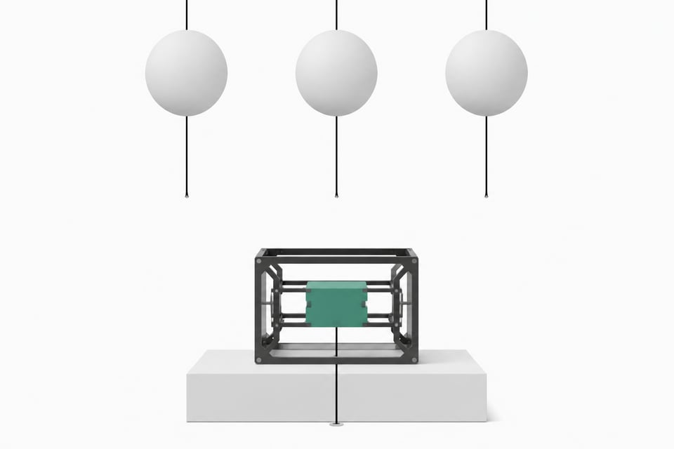 Three sealed, disconnected spheres representing cloud AI services float above a single open modular framework with a connected local component, illustrating self-hosted AI's structural resilience compared to opaque cloud dependencies.
