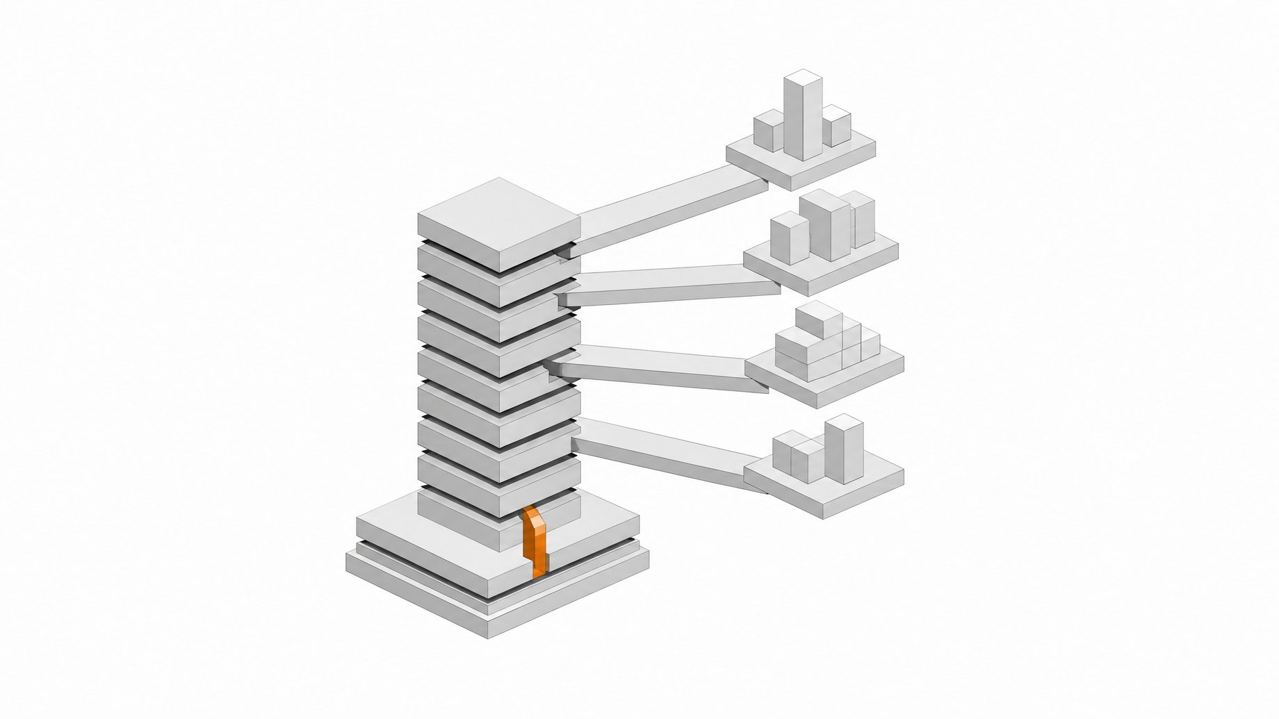Diagram-like illustration of multiple isolated branch workspaces splitting from a shared code trunk and funneling one at a time through a single narrow merge slot.