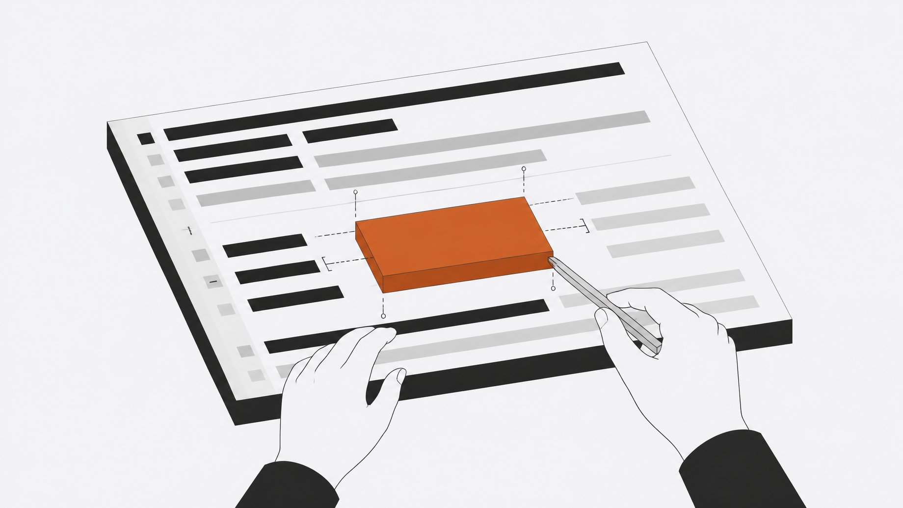 An illustration of a code review panel with a sealed, opaque module embedded among normal diff lines, representing AI-generated code that resists inspection.