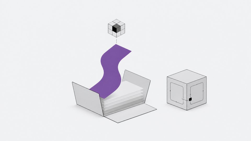 An open folder of loose instruction sheets feeds one sheet upward to an agent node, shown beside a separate always-on server module, illustrating how a lightweight skill file differs from a persistent MCP server.
