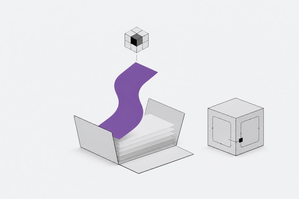 An open folder of loose instruction sheets feeds one sheet upward to an agent node, shown beside a separate always-on server module, illustrating how a lightweight skill file differs from a persistent MCP server.