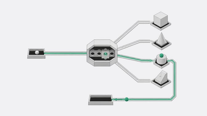 Diagram-like illustration of a central routing hub selecting one active pathway among several model endpoints for an incoming query.