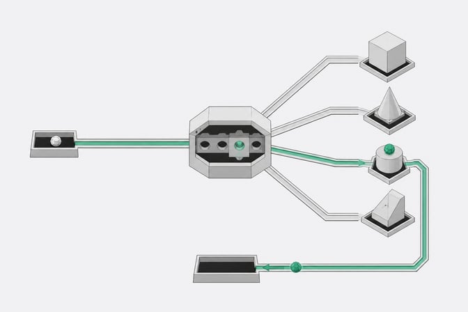 Diagram-like illustration of a central routing hub selecting one active pathway among several model endpoints for an incoming query.