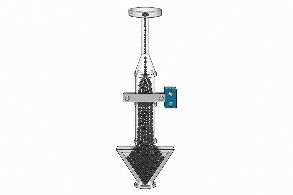Illustration of a metering pipe with a hard mechanical stop gate limiting the flow of tokens, representing a hard spend cap on metered AI API usage.