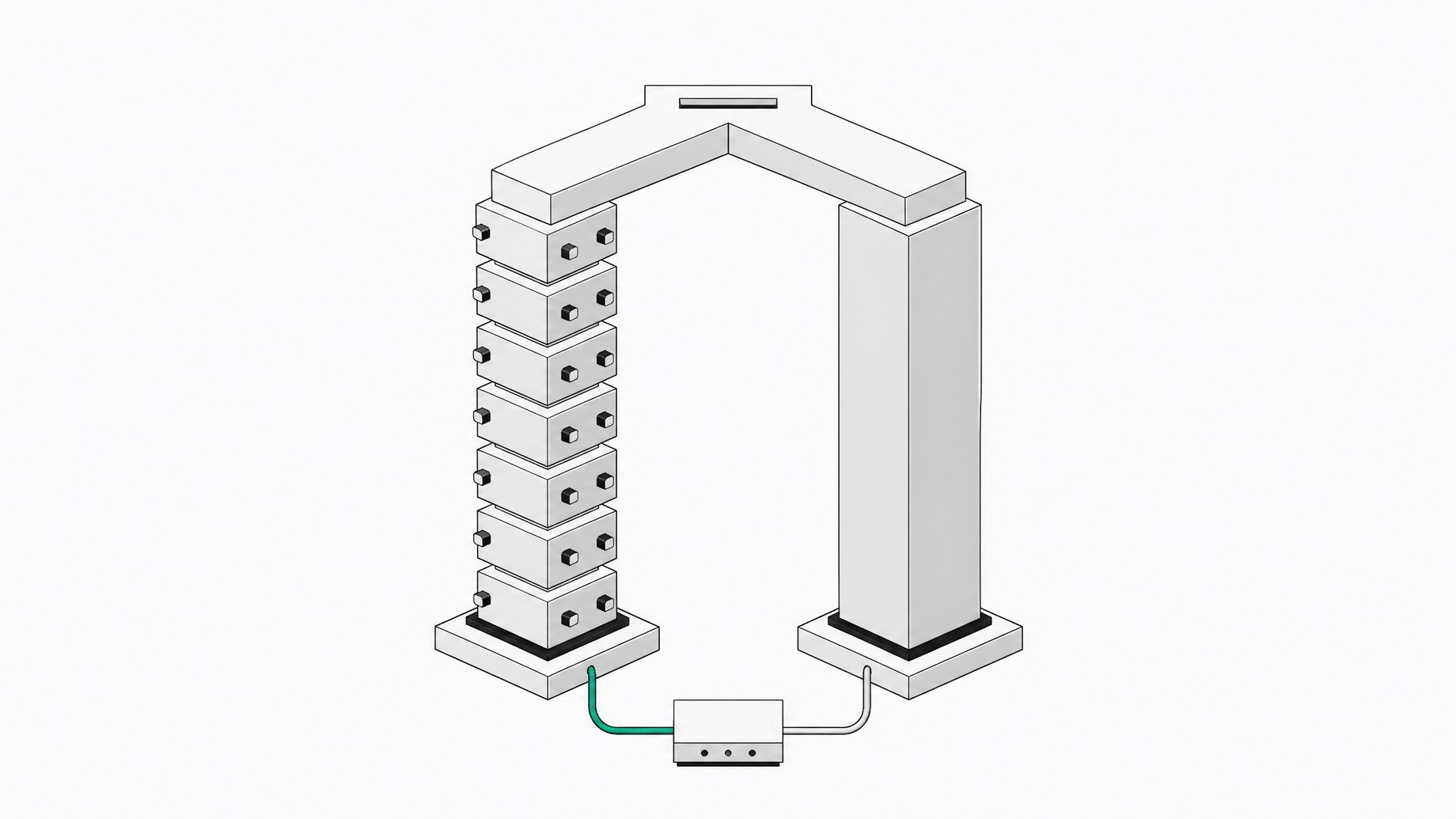 Two model architectures shown as parallel layered towers—one modular and swappable, one fused—each connecting to a small internal tool module.