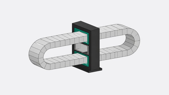 Abstract illustration of a recurrent AI architecture shown as a single looping band of identical segments passing repeatedly through one processing gate instead of a tall stack of distinct layers.