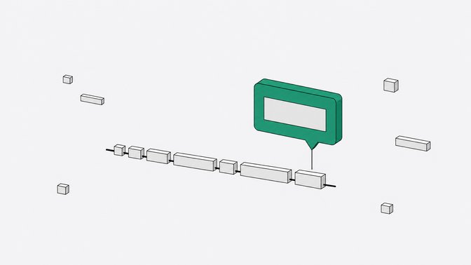 Abstract illustration of an AI code-completion suggestion hovering above a line of code blocks, representing AI-assisted programming.