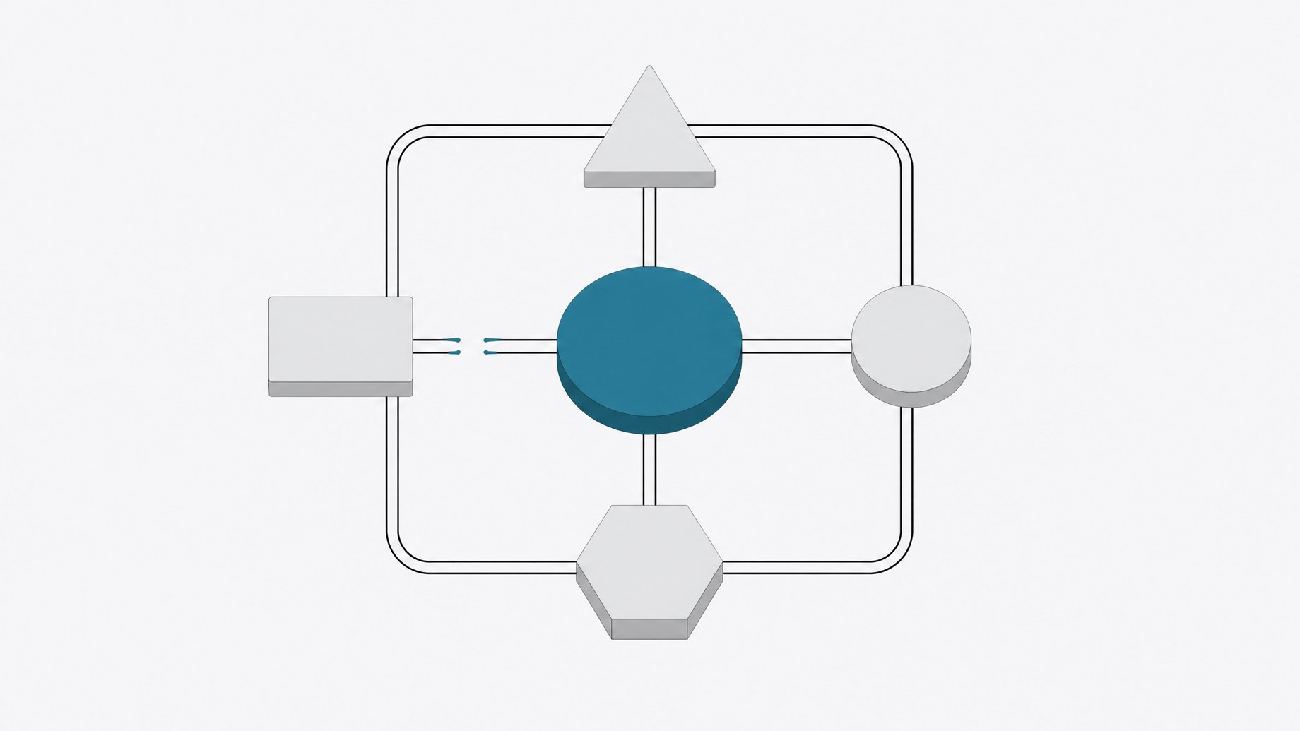 A diagram of a central orchestration node linked in a closed loop to several distinct worker nodes, with one connecting line visibly broken to show where coordination fails.
