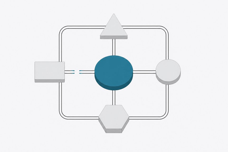 A diagram of a central orchestration node linked in a closed loop to several distinct worker nodes, with one connecting line visibly broken to show where coordination fails.