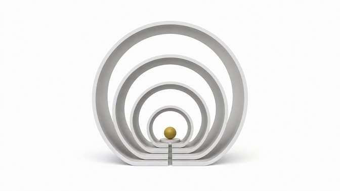 Illustration of nested transparent shells representing layered API markups, with a single accent-colored sphere at the core connected by one continuous channel through all the layers.