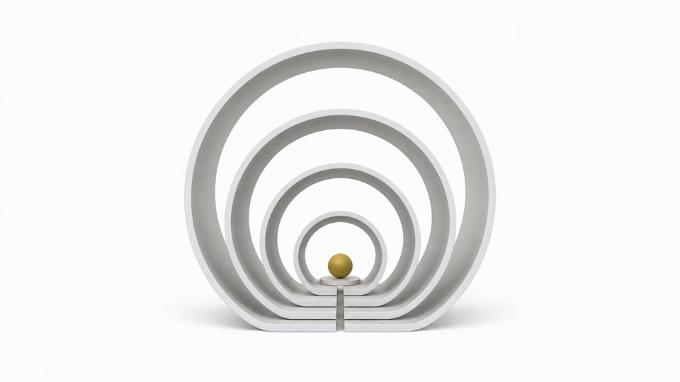 Illustration of nested transparent shells representing layered API markups, with a single accent-colored sphere at the core connected by one continuous channel through all the layers.