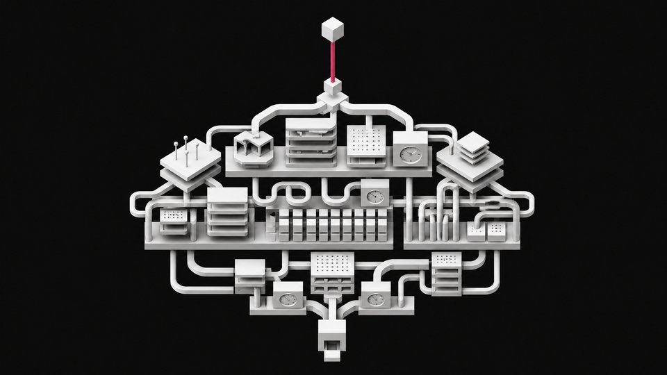 A tiny input module atop a much larger branching lattice of orchestration, memory, retry-loop, and monitoring components, illustrating where production AI agent infrastructure costs actually accumulate beyond token processing.